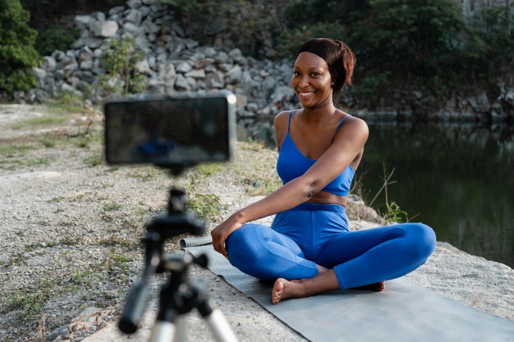 Content creator filming outdoor wellness content for the Lubbih affiliate program